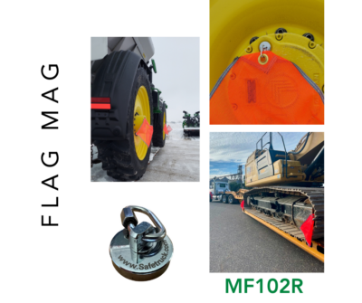 flag mag with spinning quick link on heavy equipment with max duty single grommet flags